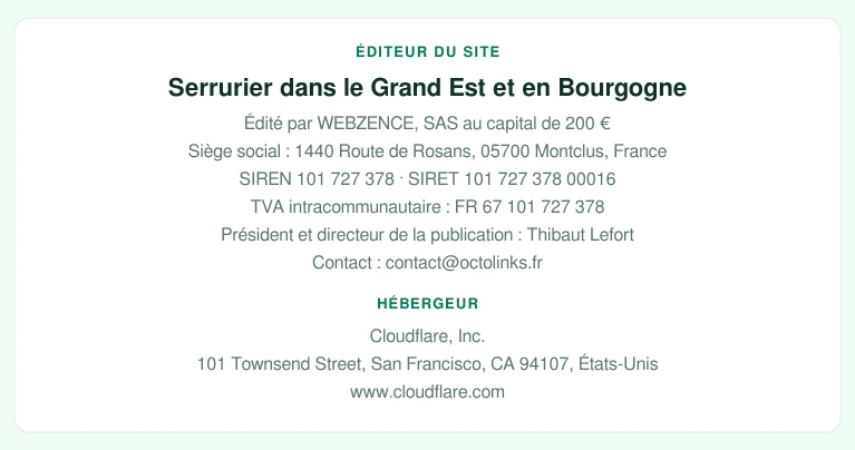 Coordonnées légales de l’éditeur et de l’hébergeur du site
