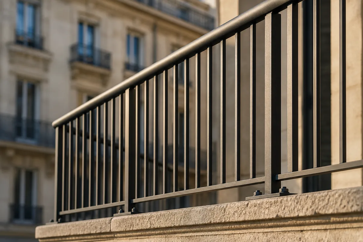 Garde-corps en acier thermolaqué posé sur un balcon d’immeuble ancien à Dijon