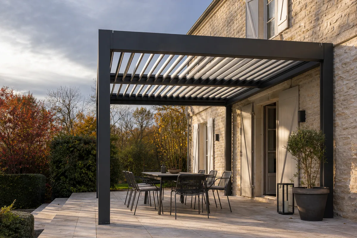 Pergola bioclimatique à Dijon : aluminium et métallerie