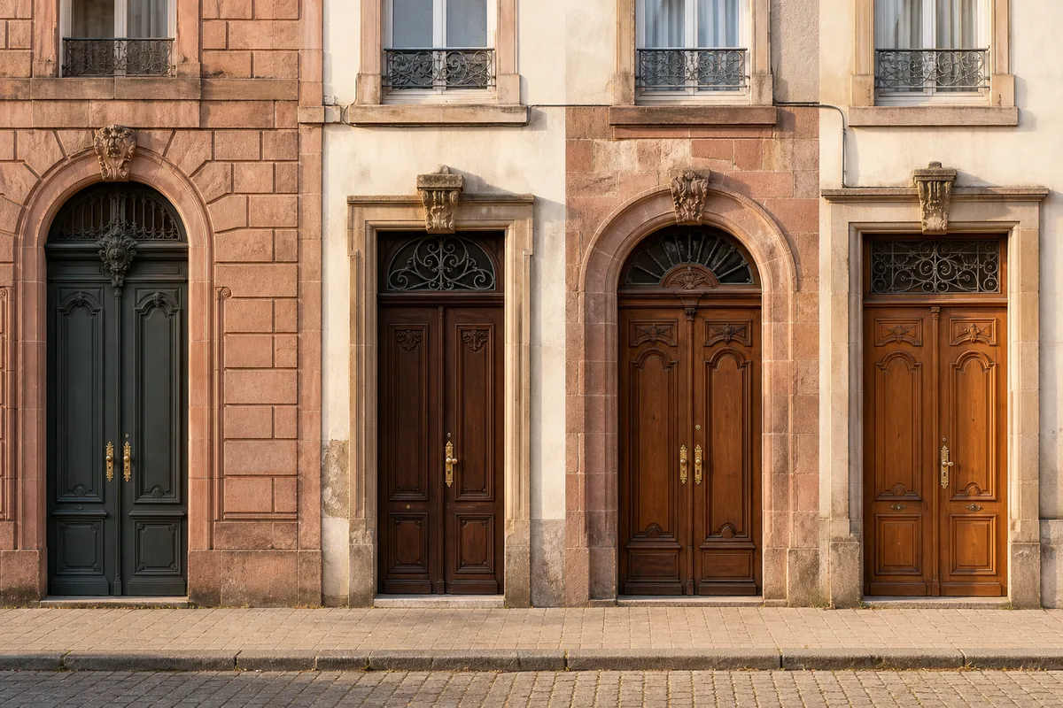 Portes d’entrée d’immeubles anciens du Grand Est avec leurs serrures en laiton